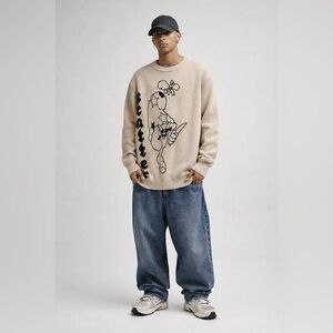 Scatterbrain Graphic Knit Sweater Cartoon Star Streetwear Y2K Skater XL